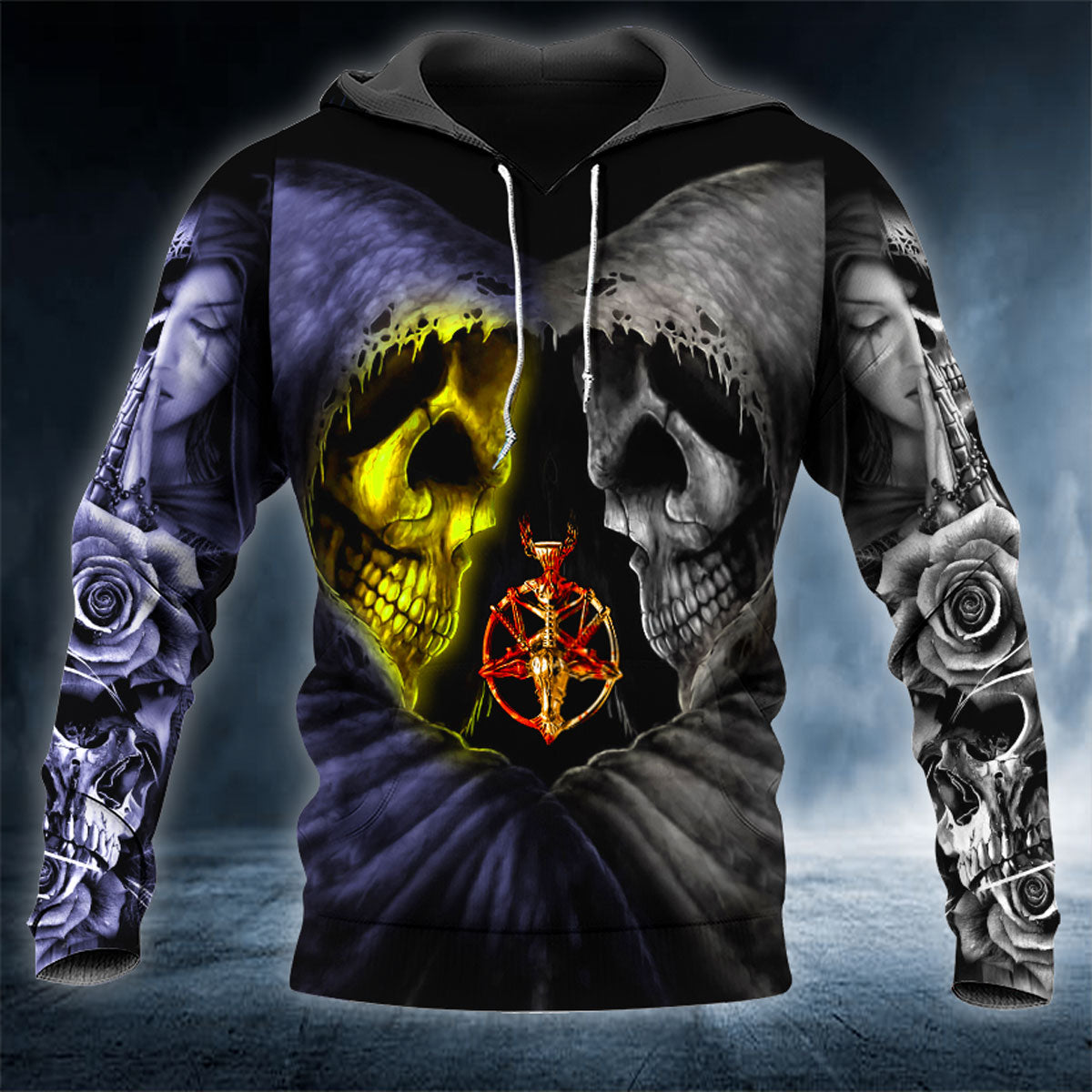 Twin Grim Reaper Good N Evil Skull 3D All Over Printed Unisex Hoodie US Size