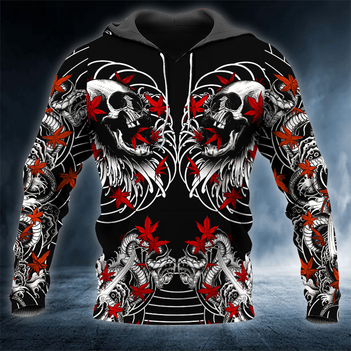 Black Hezumi Maple Leaf Skull  3D All Over Printed Unisex Hoodie US Size