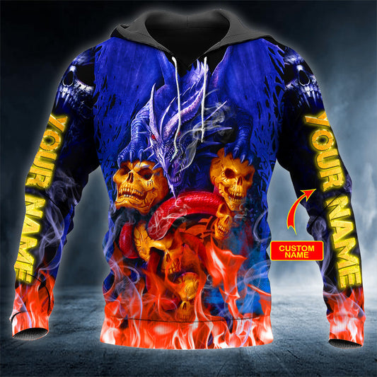 Dragon Killer Fire Skull Personalized 3D All Over Printed Unisex Hoodie US Size