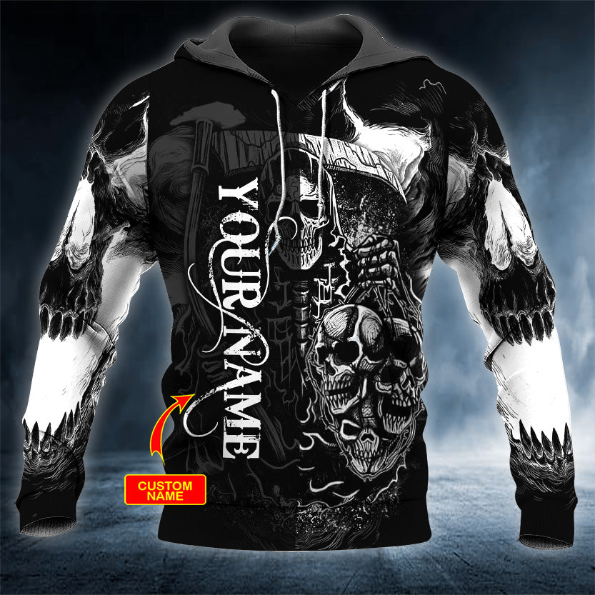 White Hunter Grim Reaper Skull Personalized 3D All Over Printed Unisex Hoodie US Size