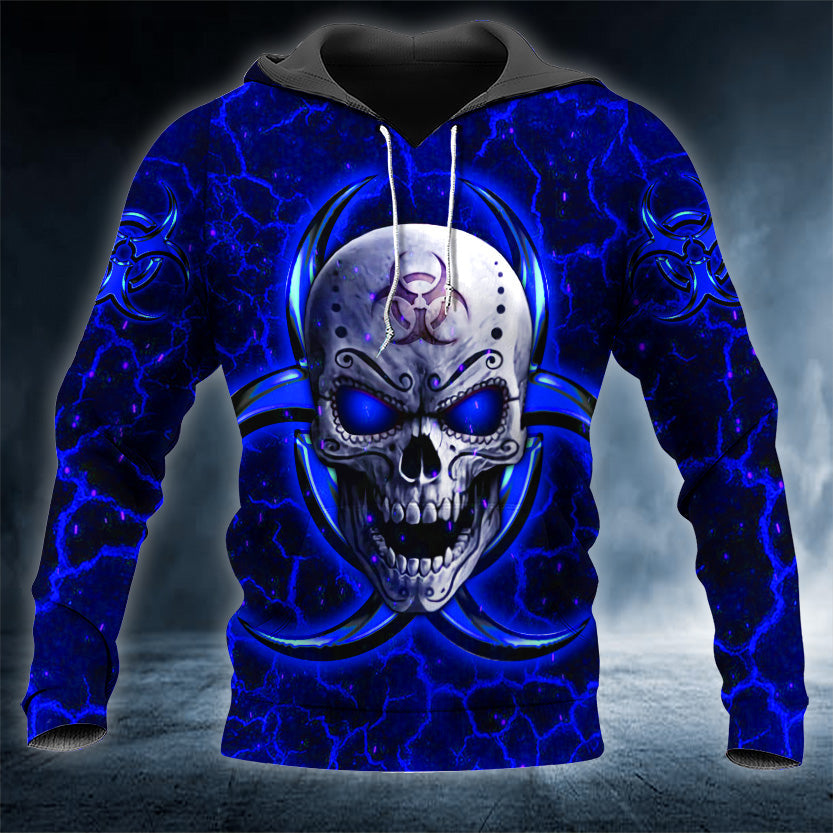 Dark Blue Biohazard Skull 3D All Over Printed Unisex Hoodie US Size