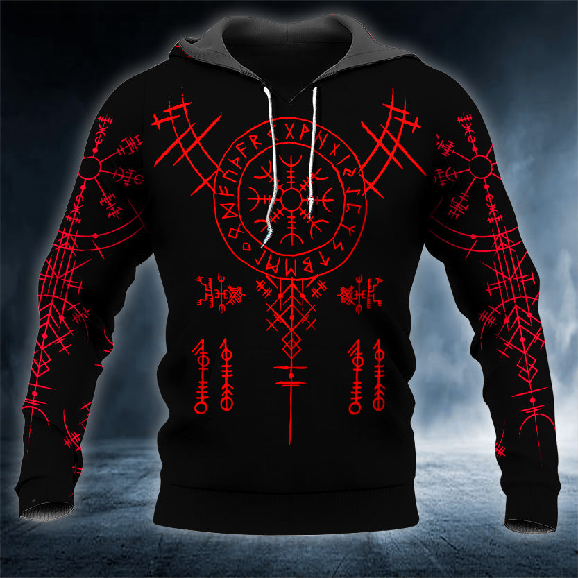 Vegvisir Viking Compass Red Tattoo 3D All Over Printed Unisex Hoodie US Size