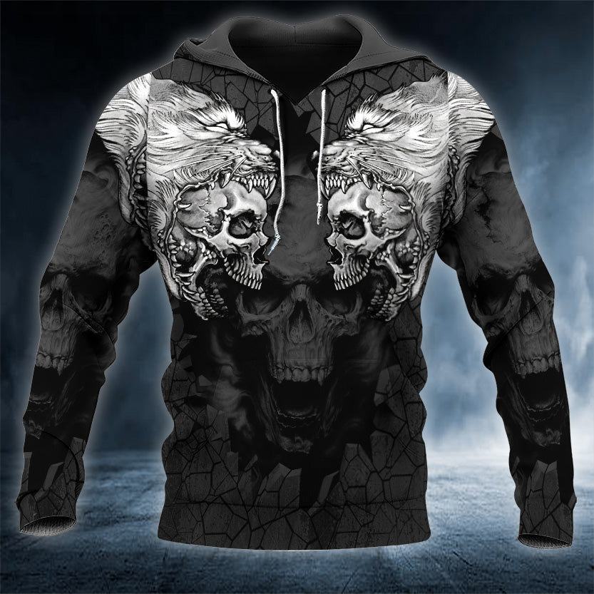 Black Viking Wolf Skull 3D All Over Printed Unisex Hoodie US Size