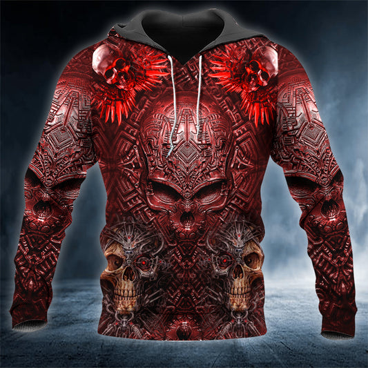 Red Silence Robot Skull 3D All Over Printed Unisex Hoodie US Size