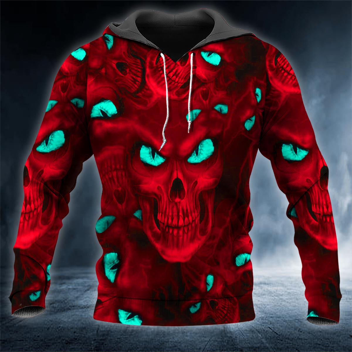 Green Neon Eyes Ghost Blood Skull 3D All Over Printed Unisex Hoodie US Size