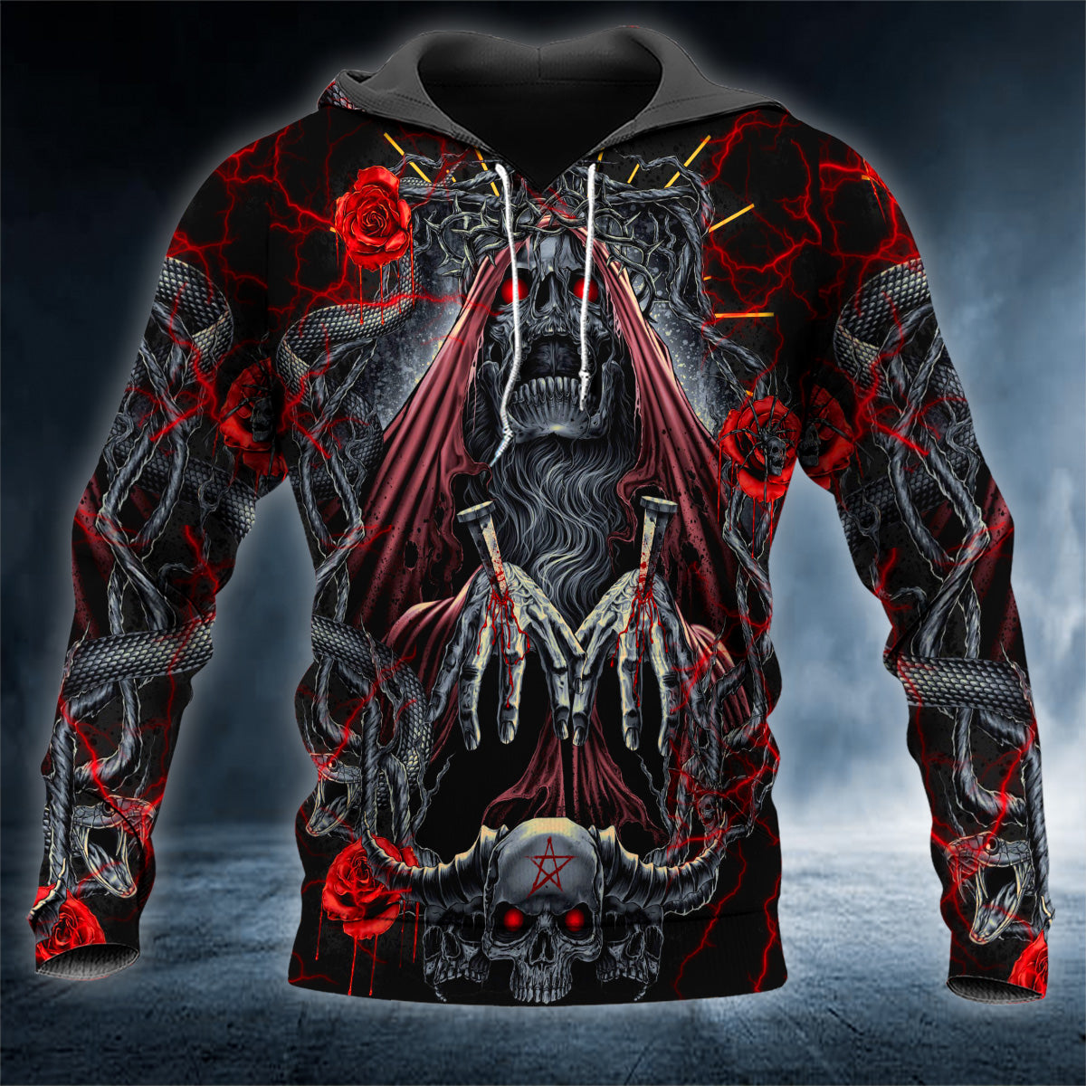 Malediction Black Magic Skull 3D All Over Printed Unisex Hoodie US Size