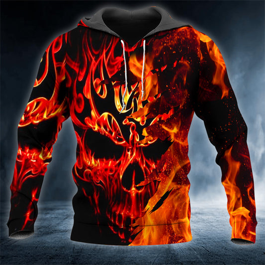 Devil Fire Ghost Skull 3D All Over Printed Unisex Hoodie US Size