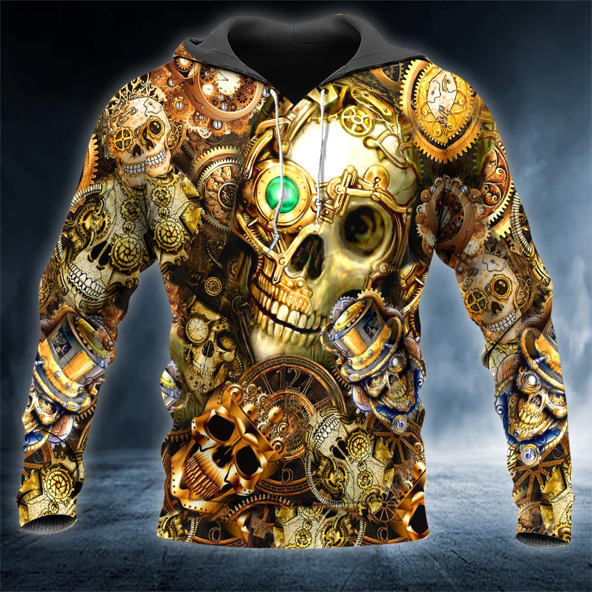 Gold Gear Skull 3D All Over Printed Unisex Hoodie US Size