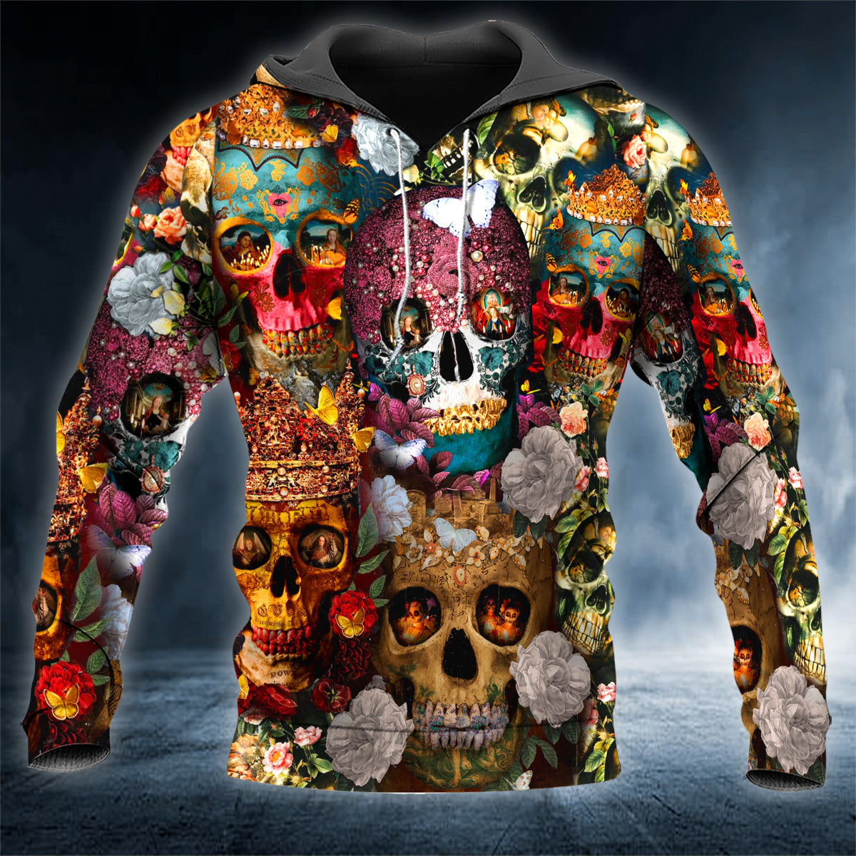 Vintage Castle Skull 3D All Over Printed Unisex Hoodie US Size