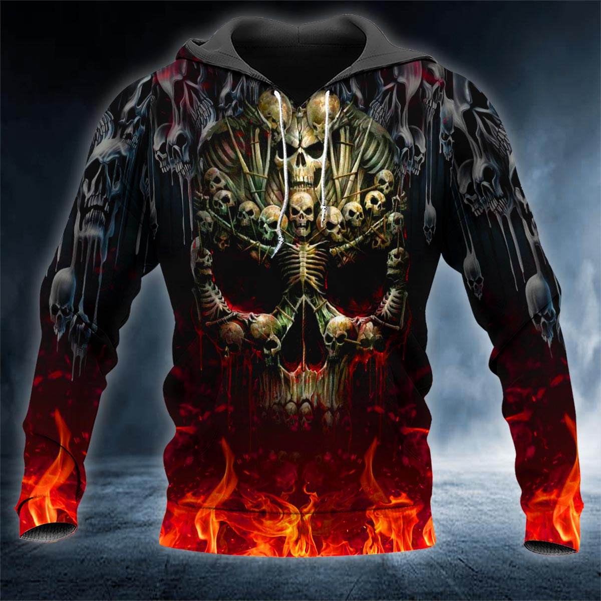 Hell Fire Horror Skull 3D All Over Printed Unisex Hoodie US Size