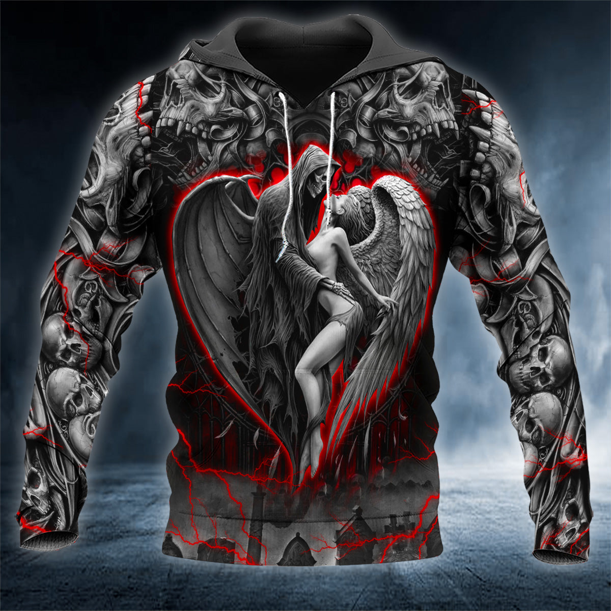 Death And Angel Forbidden Couple Love Skull 3D All Over Printed Unisex Hoodie US Size