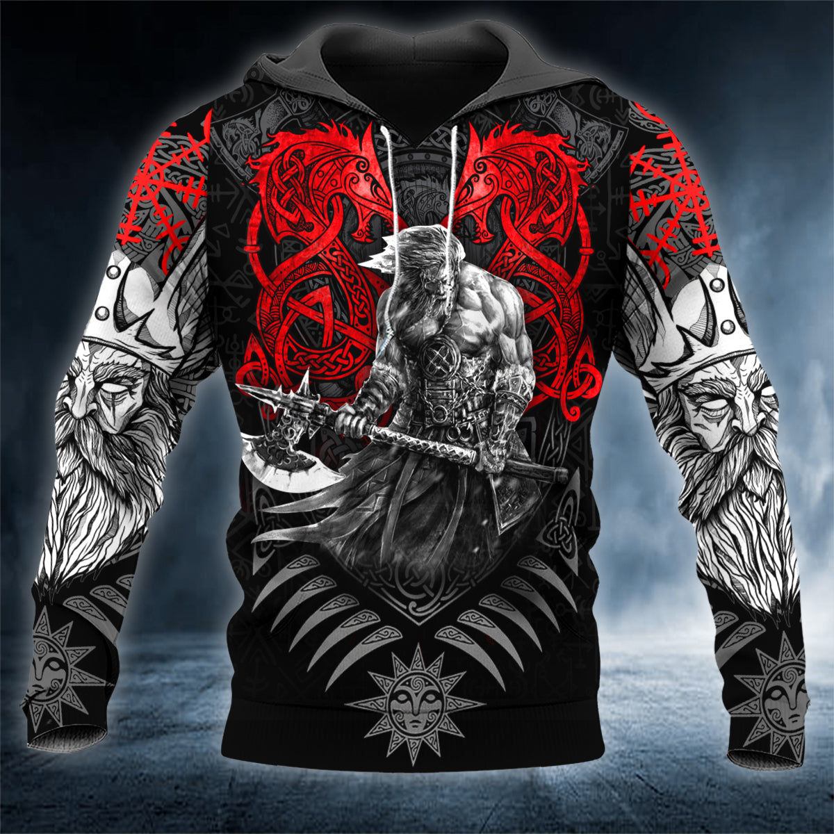 The Allfather Odin King Viking Celtic Dragon Tattoo 3D All Over Printed Unisex Hoodie US Size