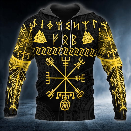 Runes Viking Vegvisir Tattoo 3D All Over Printed Unisex Hoodie US Size