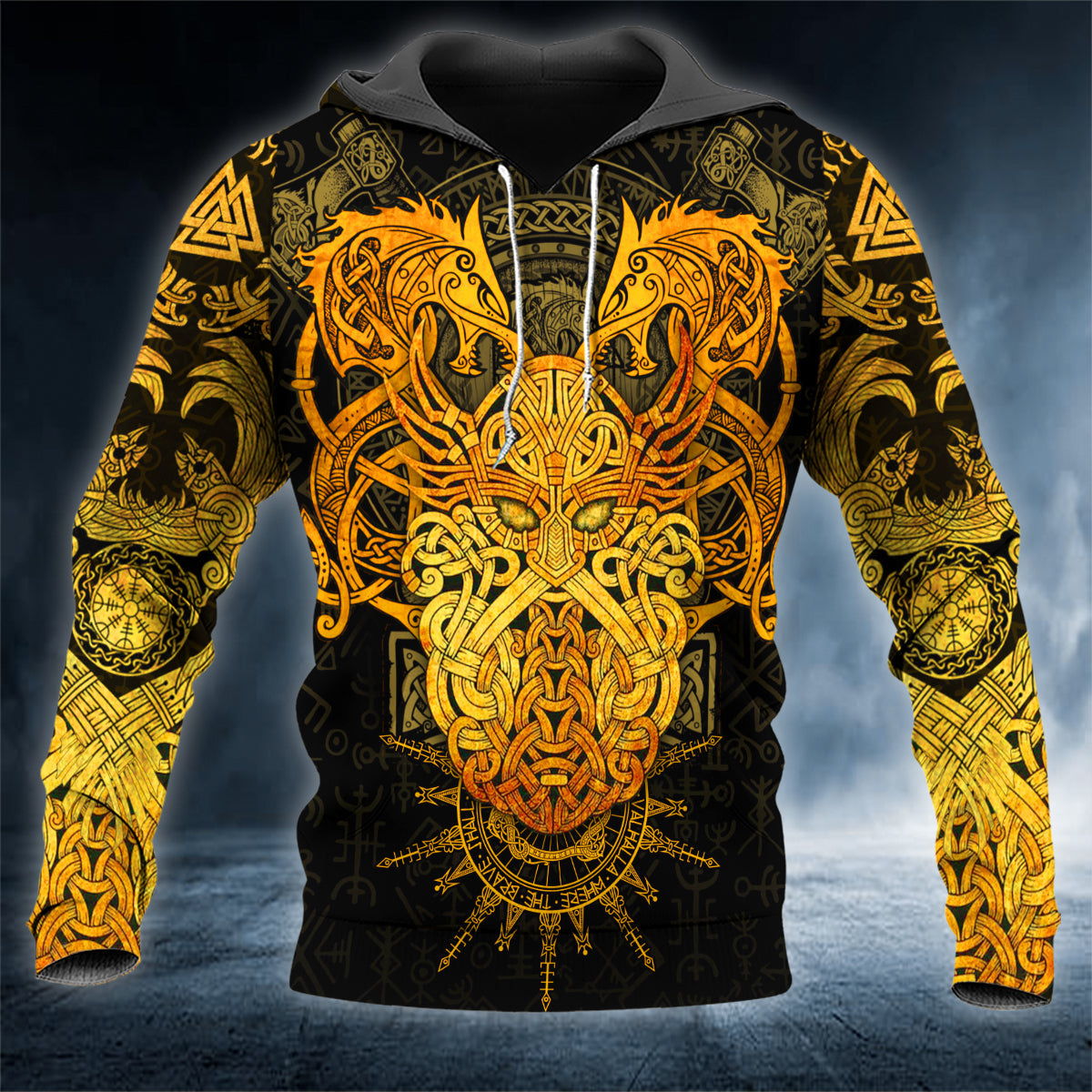 Gold Odin King Viking Tattoo 3D All Over Printed Unisex Hoodie US Size