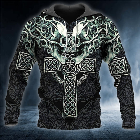 Dark Celtic Cross N Twin Skull 3D All Over Printed Unisex Hoodie US Size