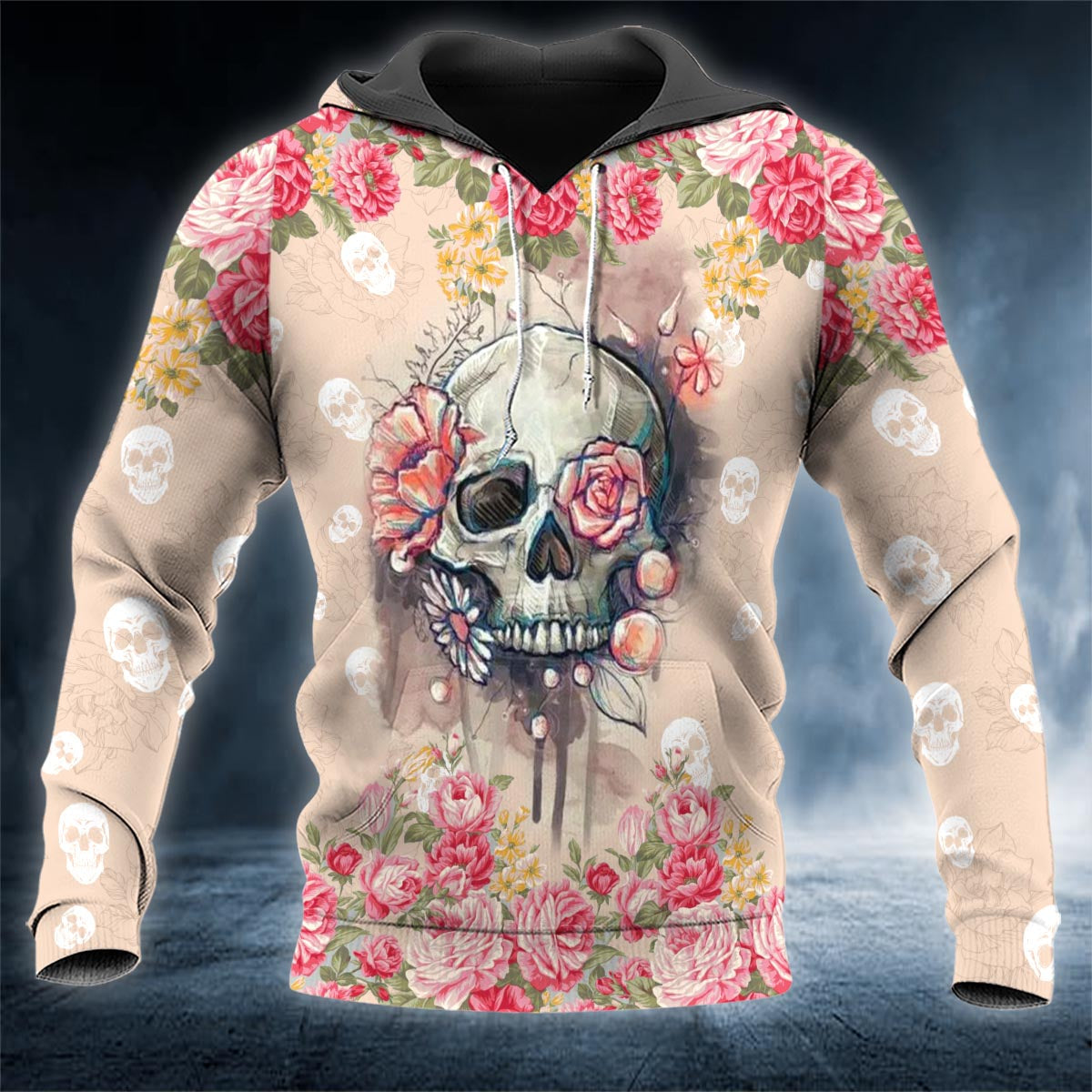 Light Pink Flower Sugar Skull 3D All Over Printed Unisex Hoodie US Size