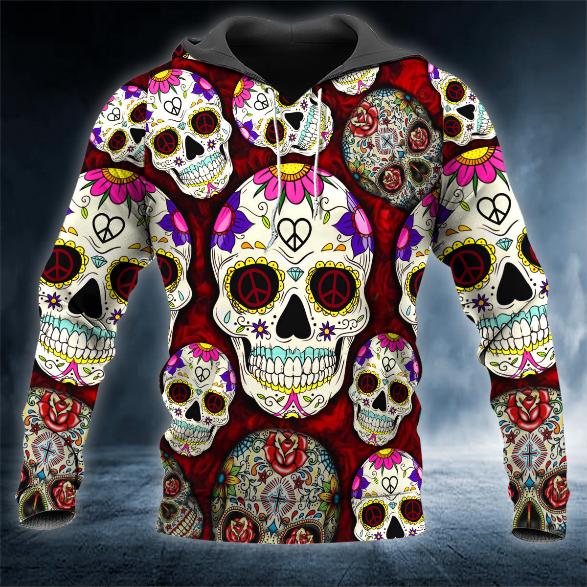 Grinning Sugar Skull 3D All Over Printed Unisex Hoodie US Size