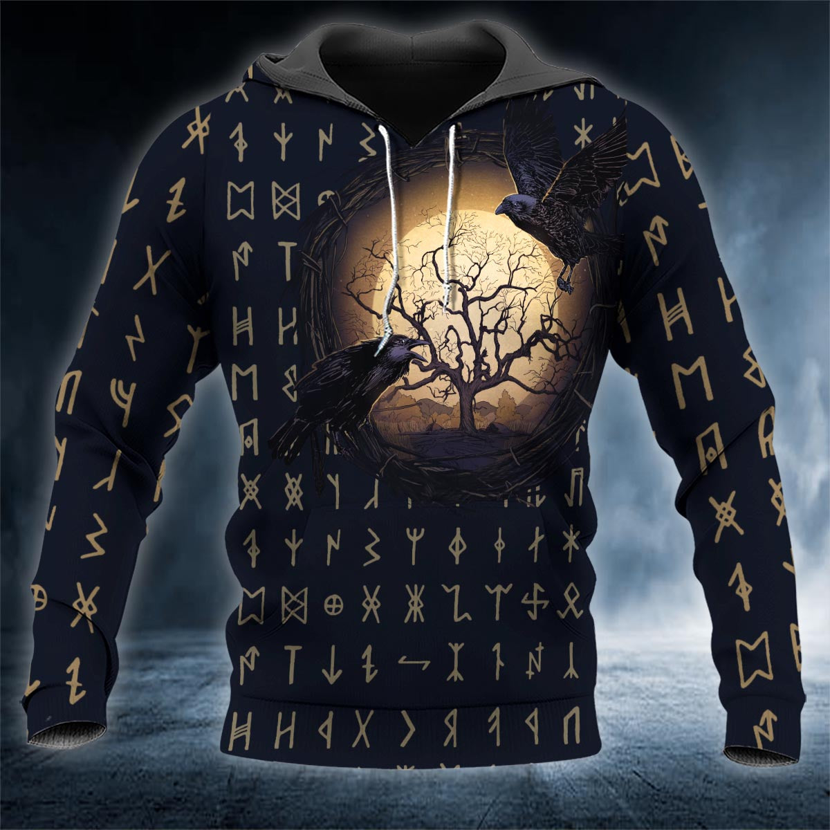 Rune Crow And Ravens Viking 3D All Over Printed Unisex Hoodie US Size