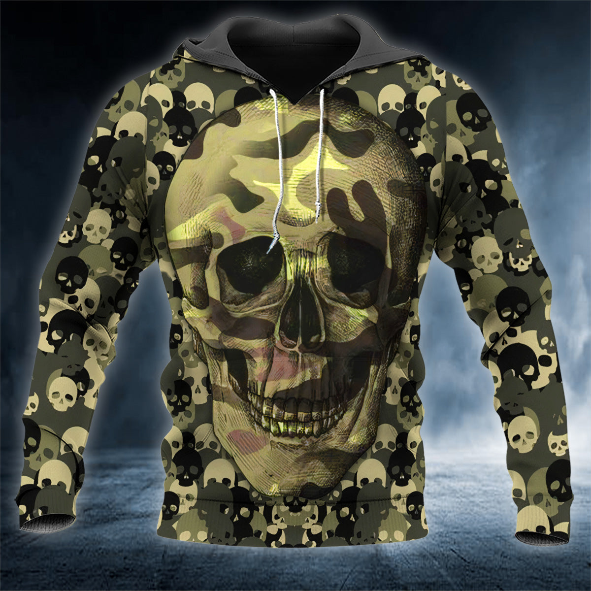 Green Camouflage Skull 3D All Over Printed Unisex Hoodie US Size