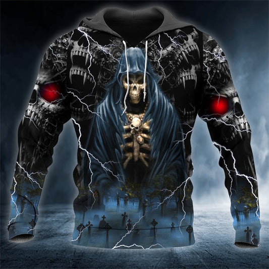 Skeleton Grim Reaper Skull 3D All Over Printed Unisex Hoodie US Size