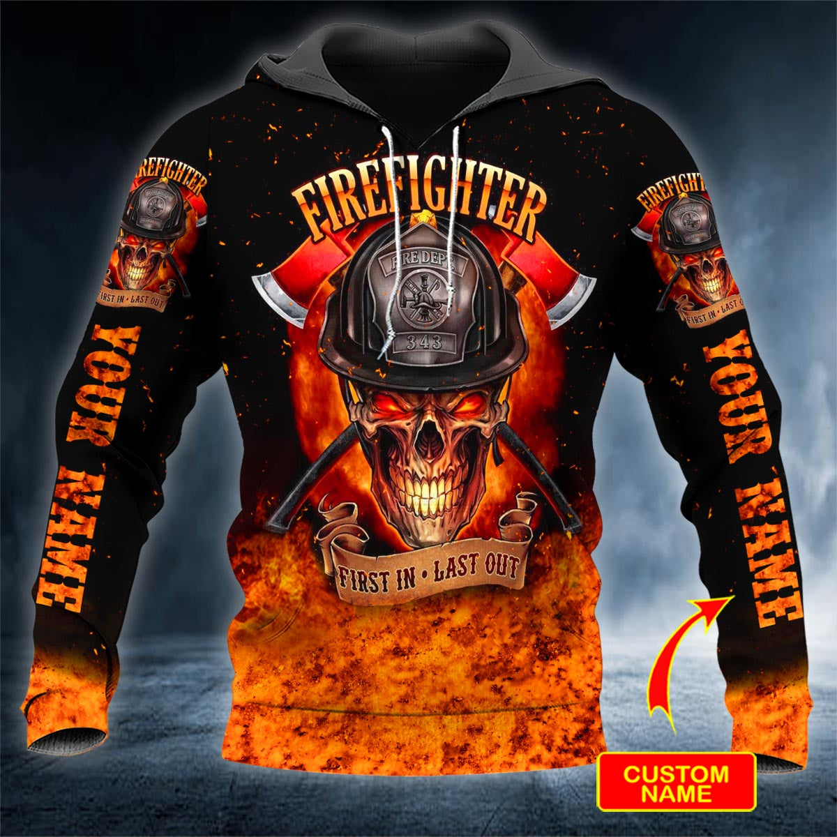 First In Last Out Firefighter Fireman Skull Personalized 3D All Over Printed Unisex Hoodie US Size