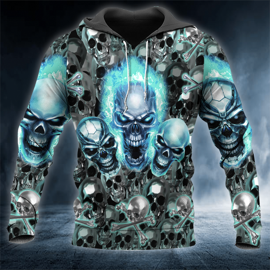 Blue Flame Crossbones Ghost Skull 3D All Over Printed Unisex Hoodie US Size