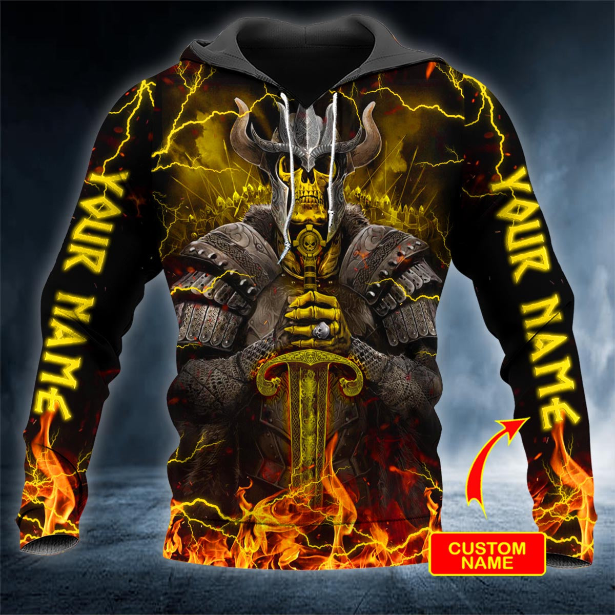 Warrior Swords Fire Skull Personalized 3D All Over Printed Unisex Hoodie US Size