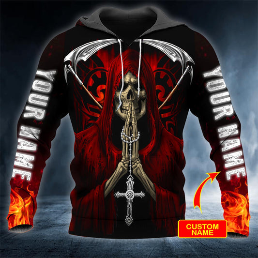 Scythe Of Death Reaper Prayer Skull Personalized 3D All Over Printed Unisex Hoodie US Size