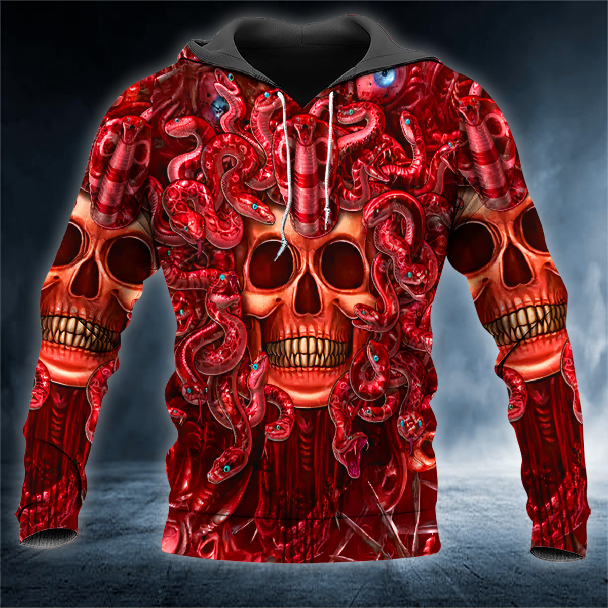 King Cobra N Killer Skull 3D All Over Printed Unisex Hoodie US Size