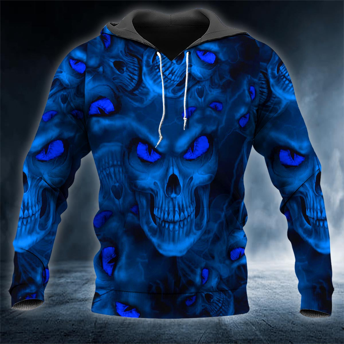 Dark Blue Eyes Ghost Skull 3D All Over Printed Unisex Hoodie US Size