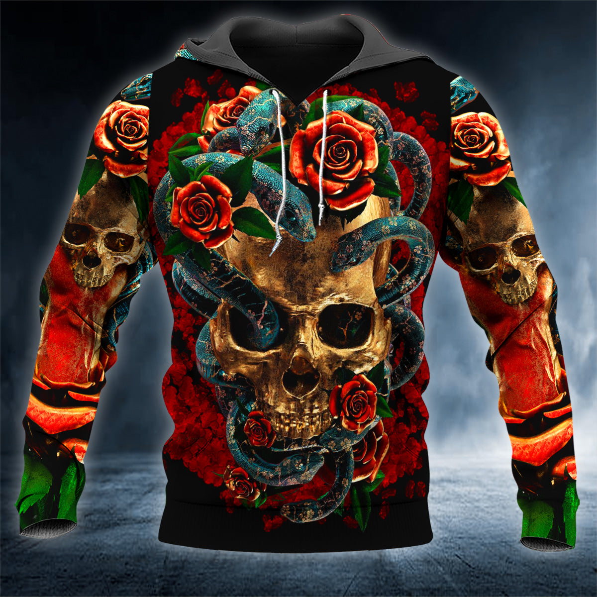 Snake King N Roses Serpents Skull 3D All Over Printed Unisex Hoodie US Size