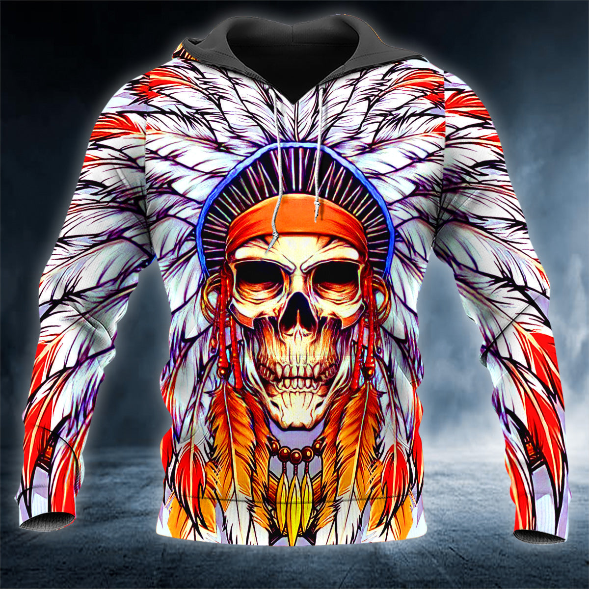 Colorful Native Skull 3D All Over Printed Unisex Hoodie US Size