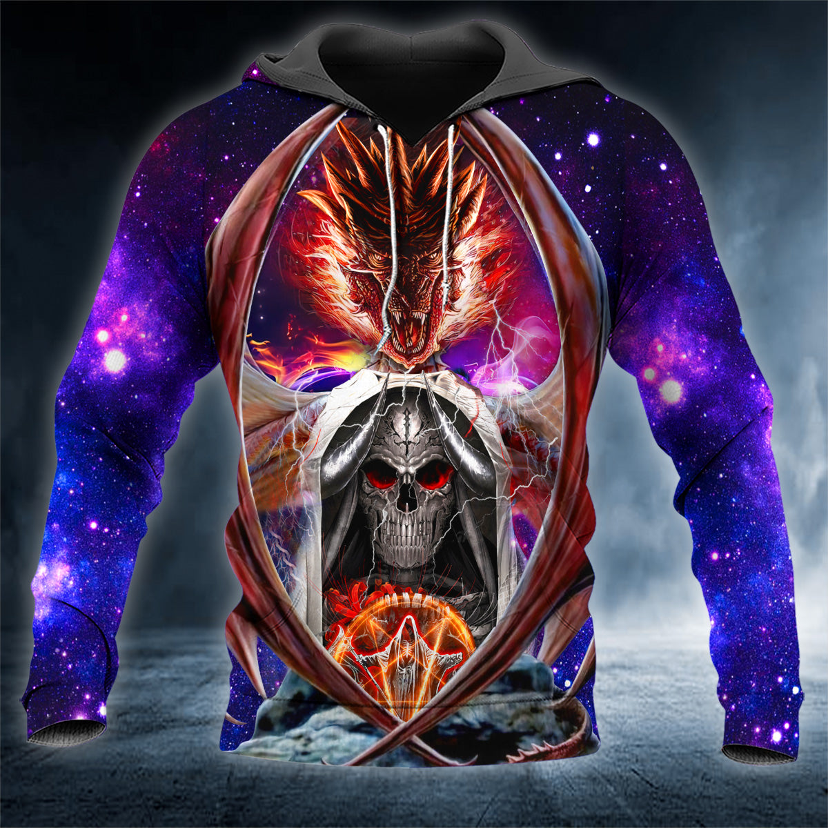 Fantasy Dragon Satanic Skull 3D All Over Printed Unisex Hoodie US Size