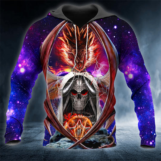 Fantasy Dragon Satanic Skull 3D All Over Printed Unisex Hoodie US Size