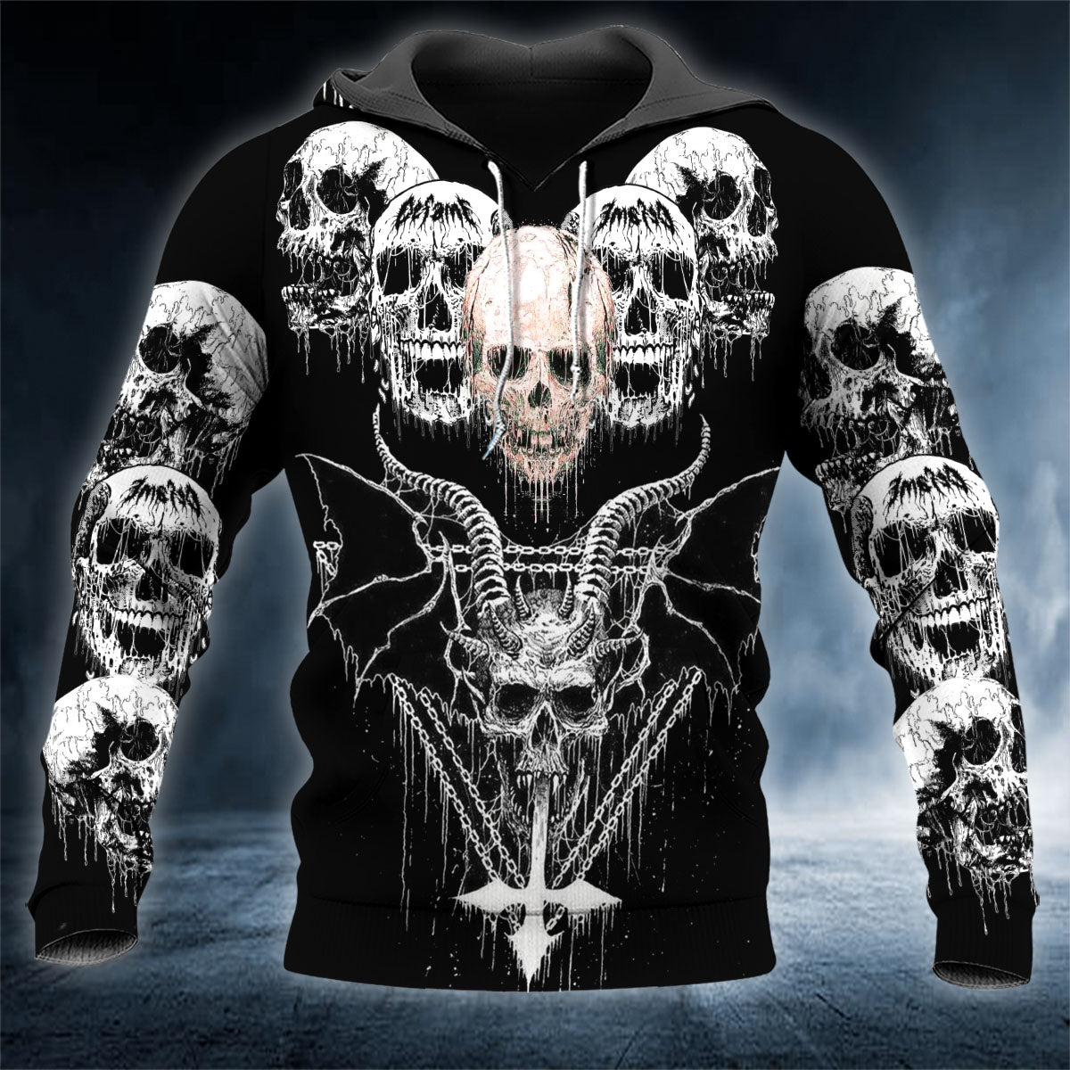 Dark Satanic Baphomet Skull 3D All Over Printed Unisex Hoodie US Size