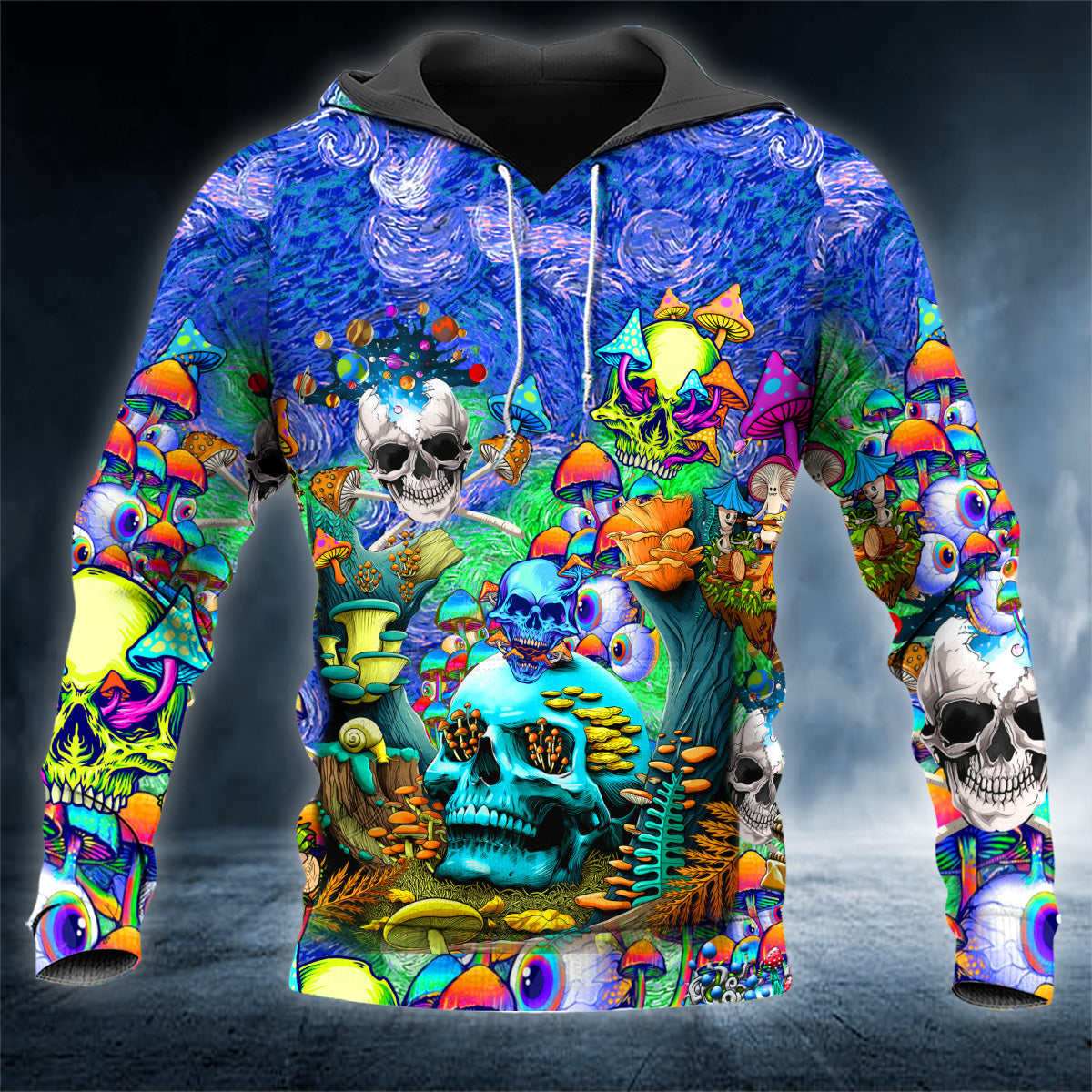 Colorful Magic Mushroom Trippy Skull 3D All Over Printed Unisex Hoodie US Size