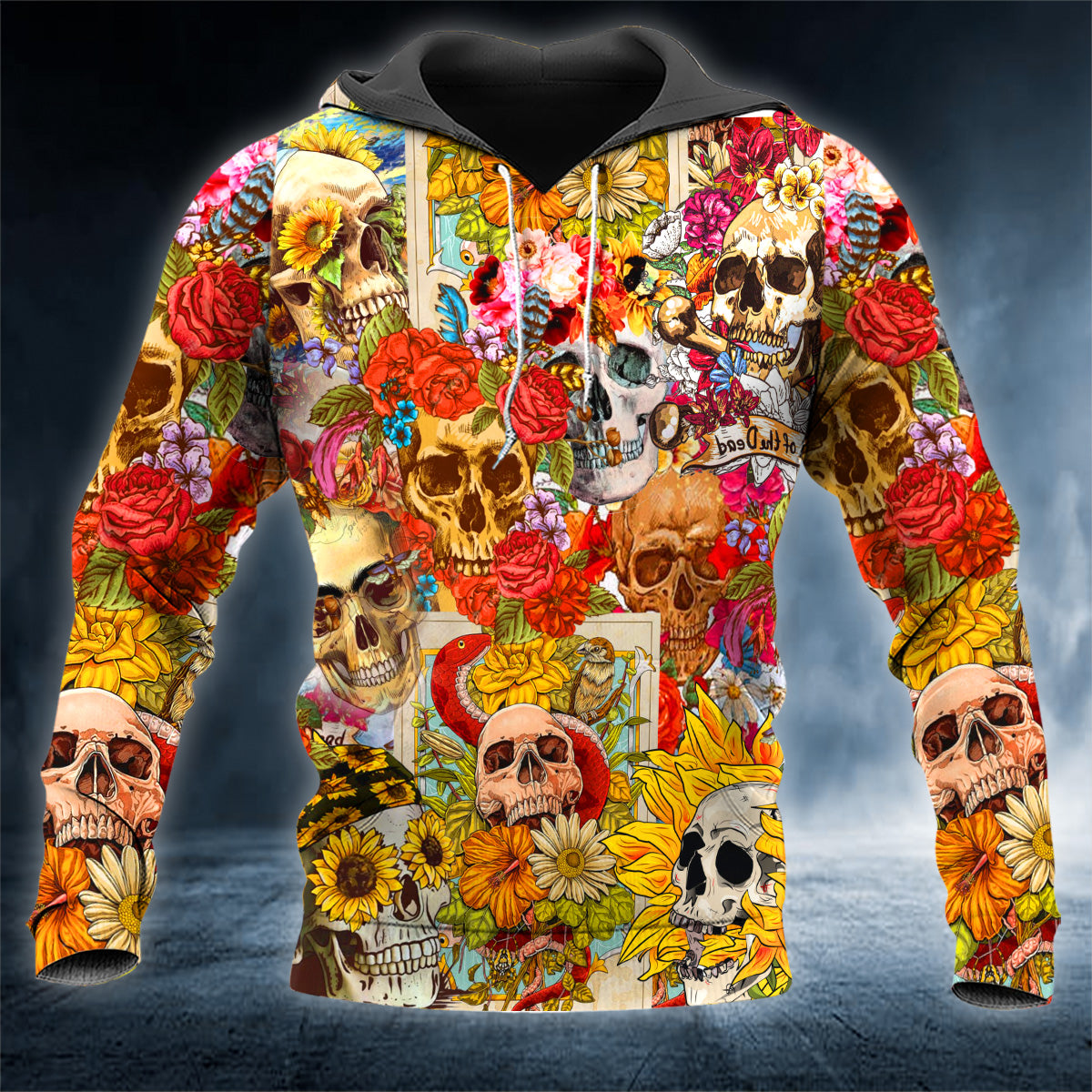 Colorful Snake Floral Skull 3D All Over Printed Unisex Hoodie US Size