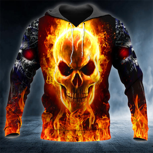 Dark Ghost Fire Skull 3D All Over Printed Unisex Hoodie US Size