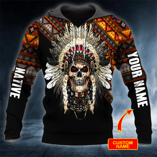 Black Brocade Pattern Native Skull Personalized 3D All Over Printed Unisex Hoodie US Size