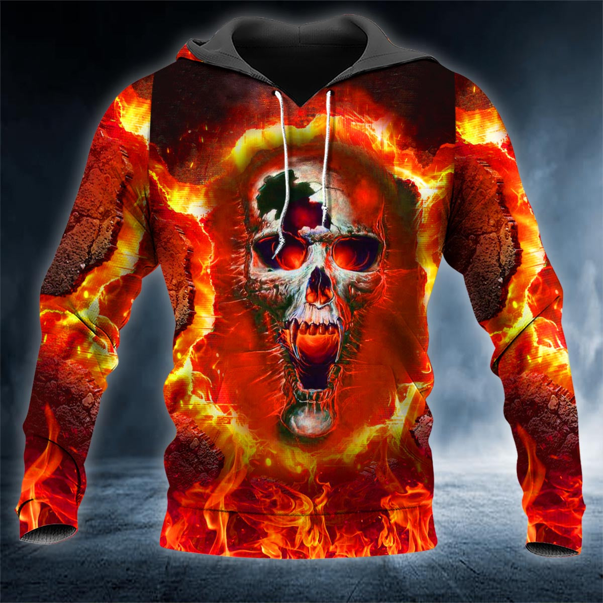 Broken Burning Skull 3D All Over Printed Unisex Hoodie US Size