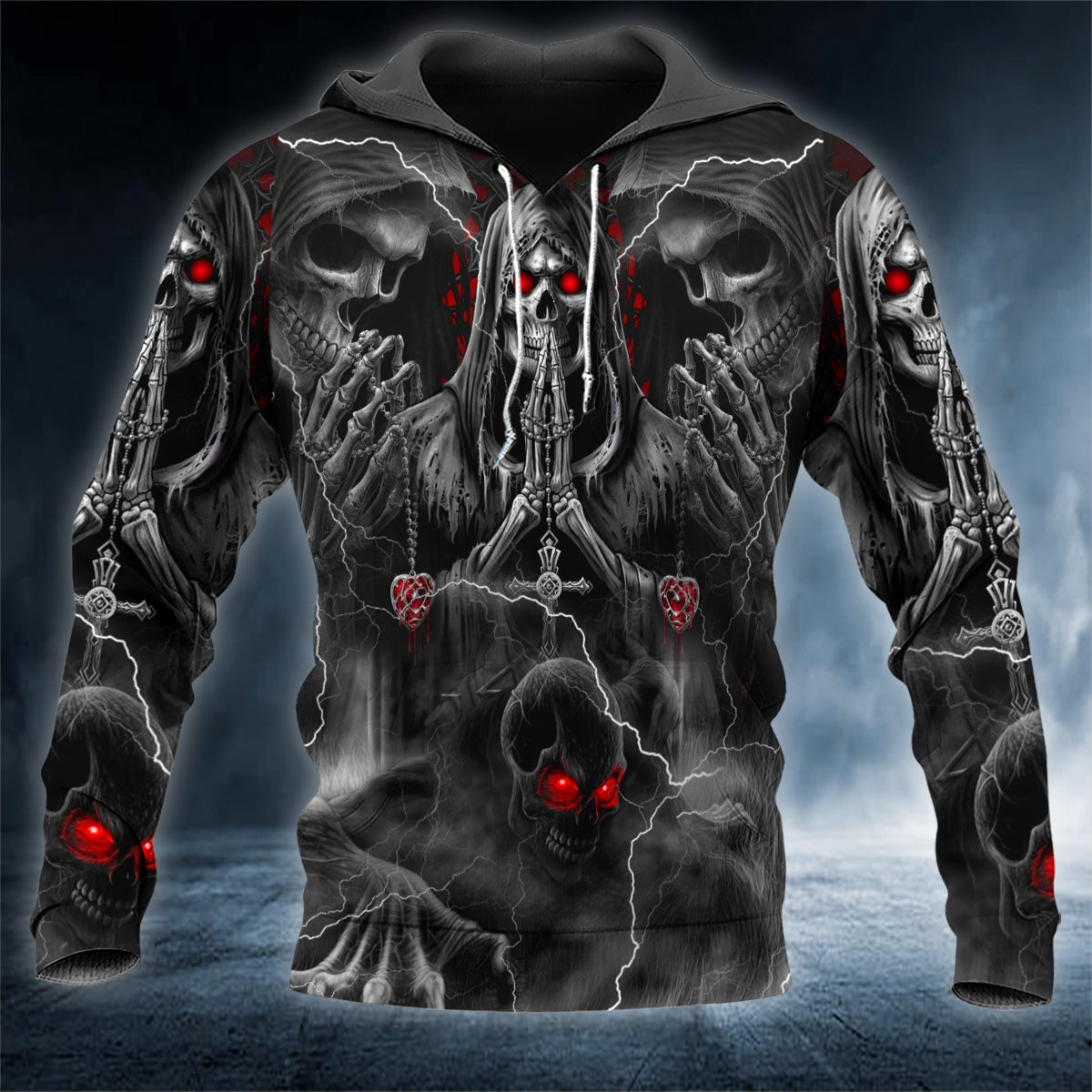 Grim Reaper Pray Ghost Skull 3D All Over Printed Unisex Hoodie US Size