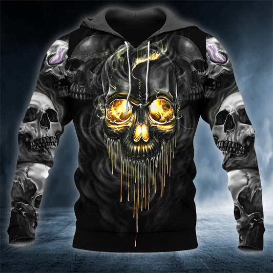 Gold Black Horrific Skull 3D All Over Printed Unisex Hoodie US Size