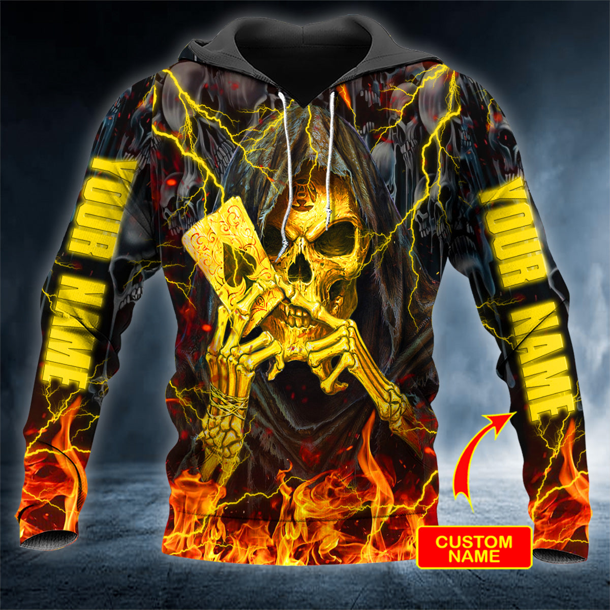 Dead Card Ace Spade Grim Reaper Fire Skull Personalized 3D All Over Printed Unisex Hoodie US Size