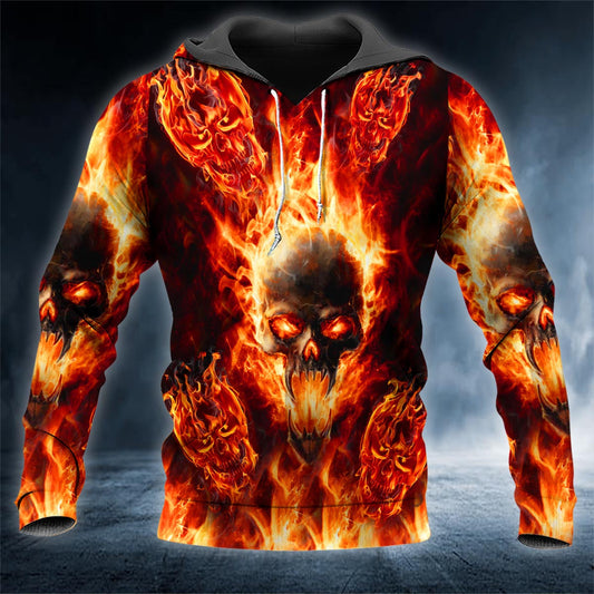 Satanic Burning Skull 3D All Over Printed Unisex Hoodie US Size