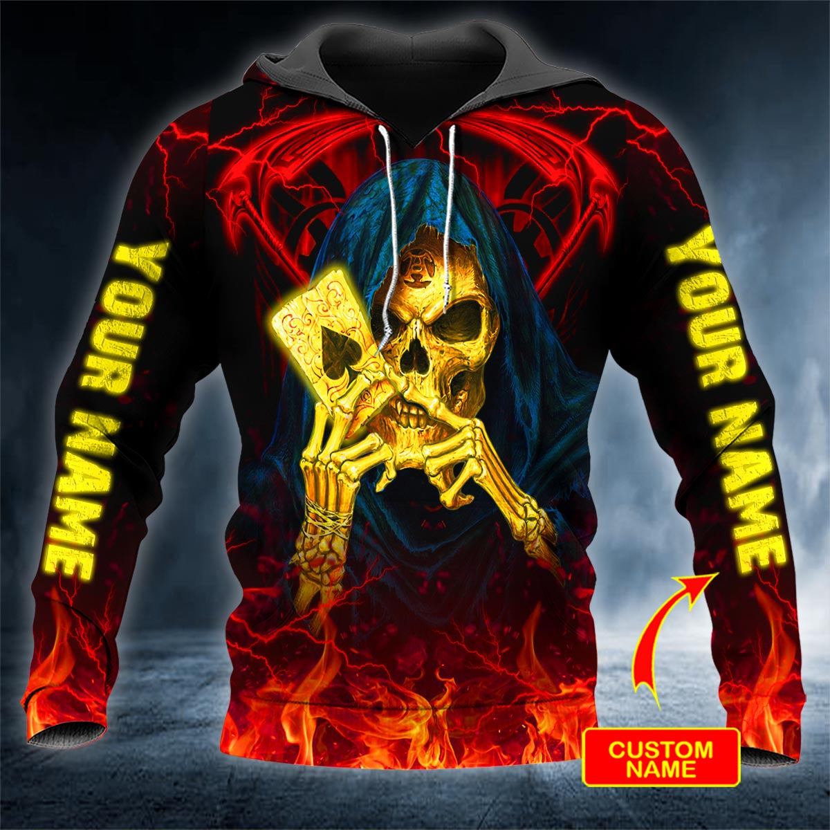 Fire Ace Spade Death Card Reaper Skull Personalized 3D All Over Printed Unisex Hoodie US Size