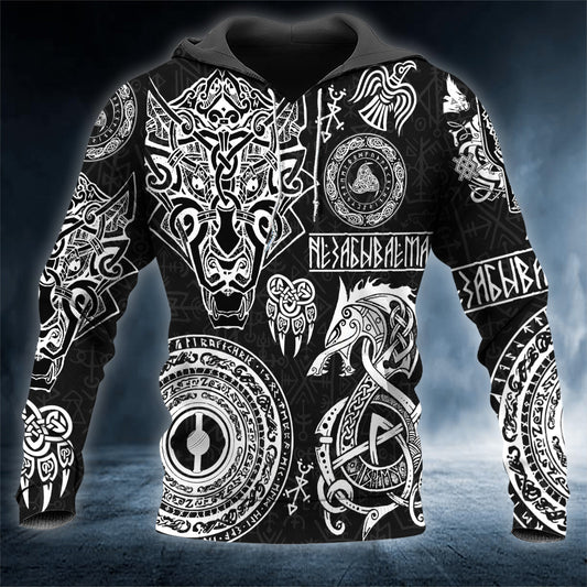 Norse Myth Celtic Dragon Viking White Tattoo 3D All Over Printed Unisex Hoodie US Size