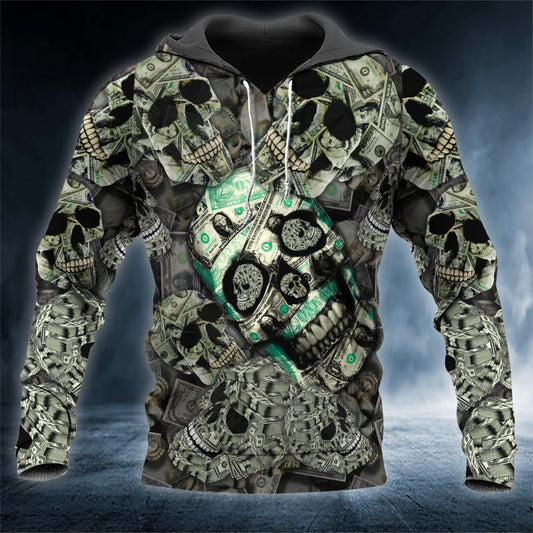 Seamless Pattern Dollar Skull 3D All Over Printed Unisex Hoodie US Size