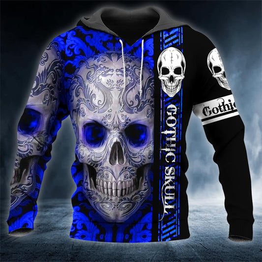 Dark Blue Gothic Ghost Spirit Skull 3D All Over Printed Unisex Hoodie US Size