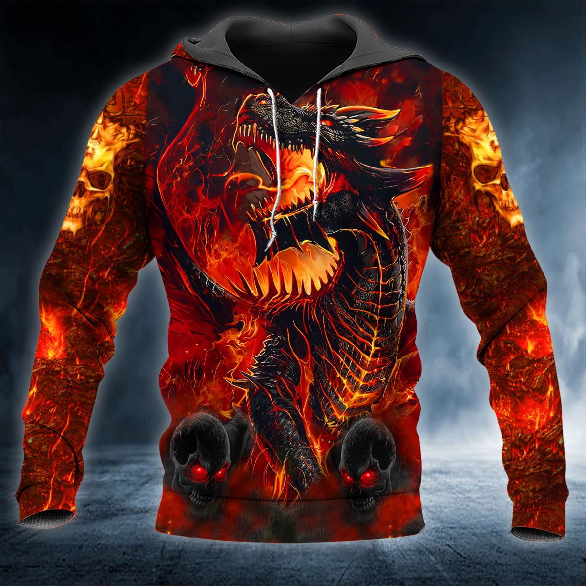 Gothic Draconis Hell Ghost Skull 3D All Over Printed Unisex Hoodie US Size