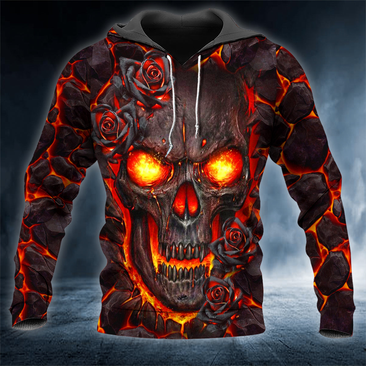 Roses Lava Blast Skull 3D All Over Printed Unisex Hoodie US Size